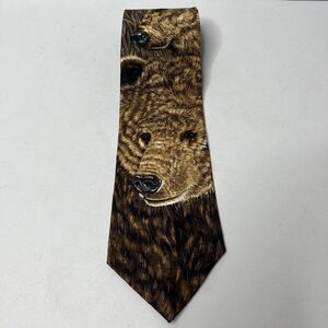 Vintage 1995 Endangered Species Majestic Giants Brown Bear Silk Tie